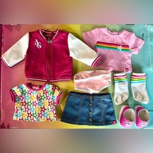 American Girl Truly Me TM New MEET OUTFIT 2025 Varsity Jacket Rainbow t-shirt